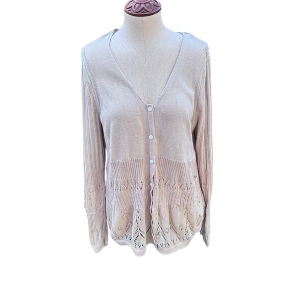 Tommy Hilfiger Beige V-Neck Button Up Sweater Cardigan Women's 1X - Picture 1 of 8